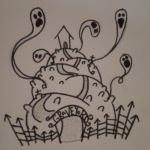 Graveyard sketch for Halloween coloring book 2016 graveyard