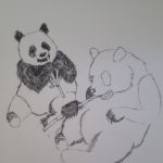 WIP linework and texture shot for pandas and bamboo cookbook cover pandanoms