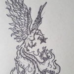 1 of two sketches I made for my little brother's first tattoo, a phoenix holding a columbine flower 1 of two sketches I made for my little brother's first tattoo, a phoenix holding a columbine flower