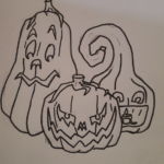 Pumpkins, or jackolanterns, sketch for Halloween coloring book 2016 punkins